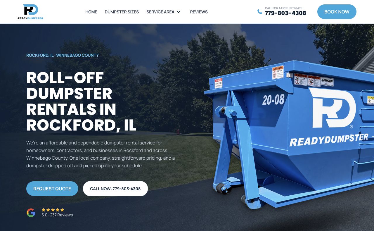 Ready Dumpster website homepage